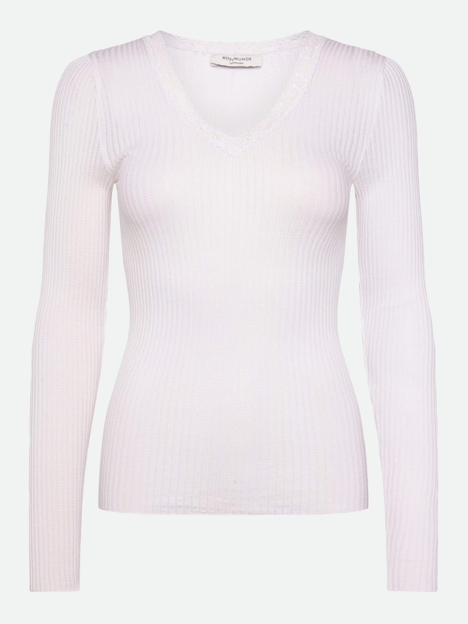 RWBelize Silk Long Sleeve V-neck Lace T-shirt T-SHIRT LS Rosemunde Woman XS new white