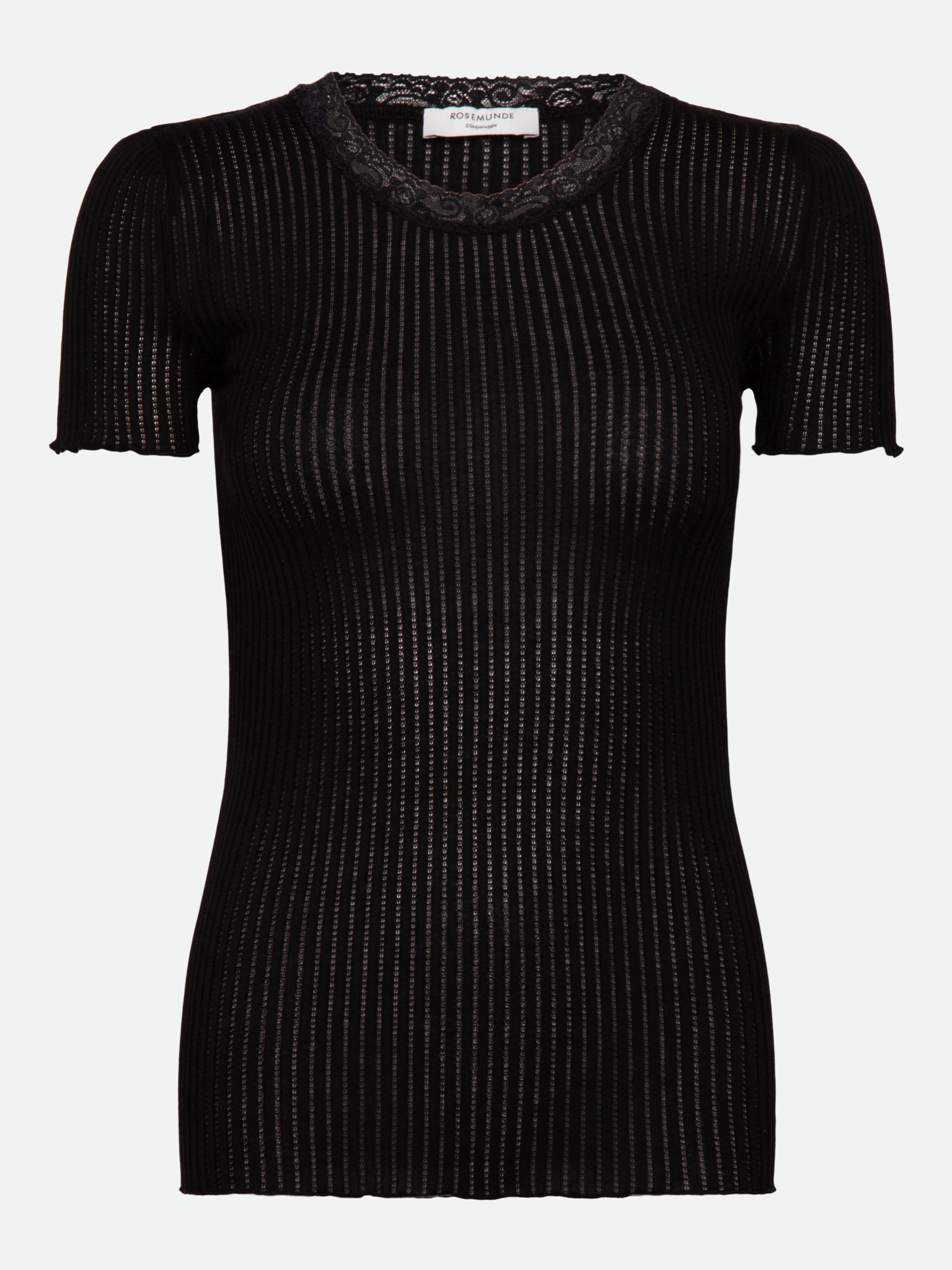 RWBelize Silk Short Sleeve O-neck Lace T-shirt T-SHIRT SS Rosemunde Woman XS black