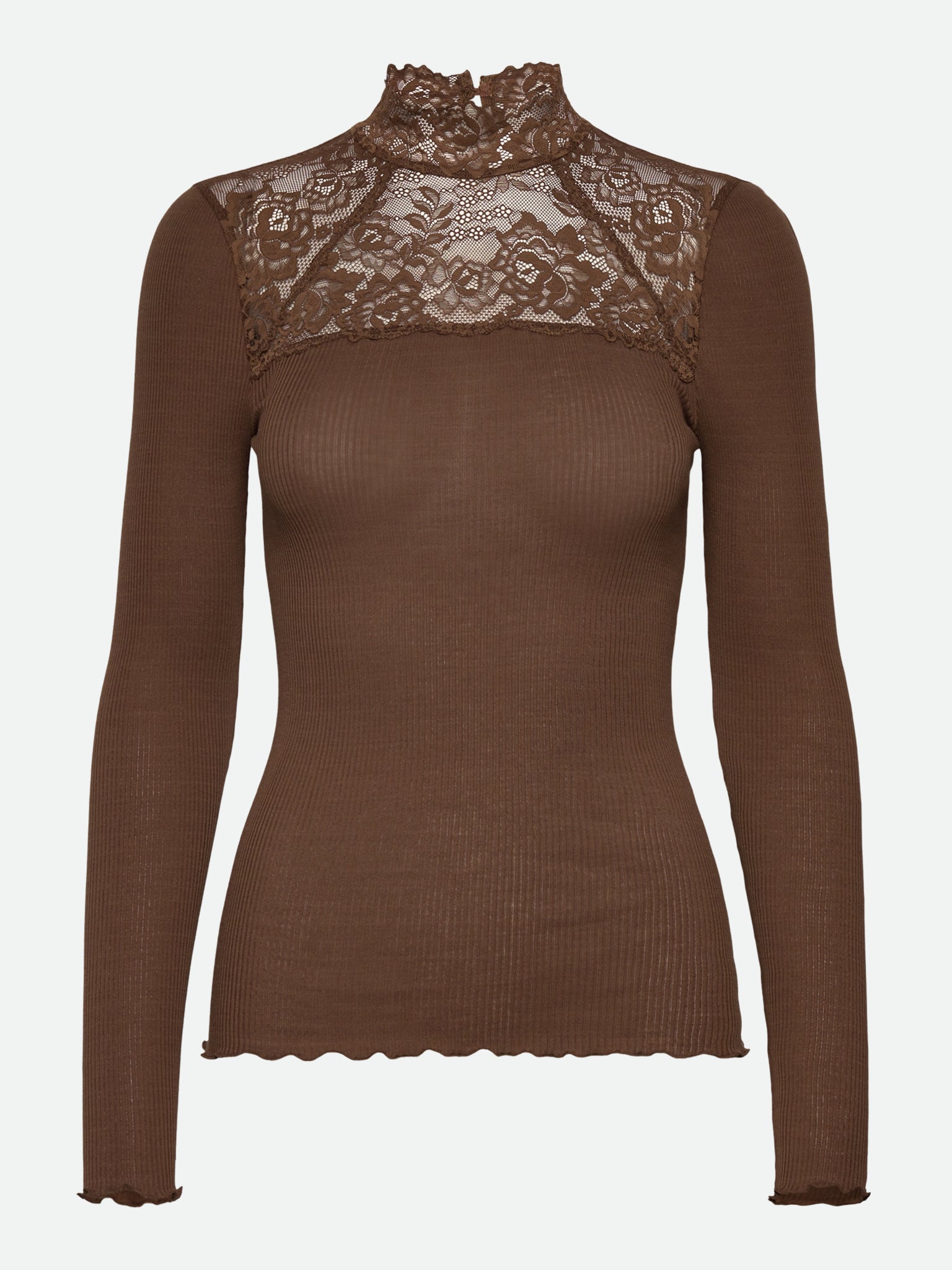RMWBalta Modal Long sleeve Lace T-neck T-shirt T-SHIRT LS Rosemunde Woman XS dark earth