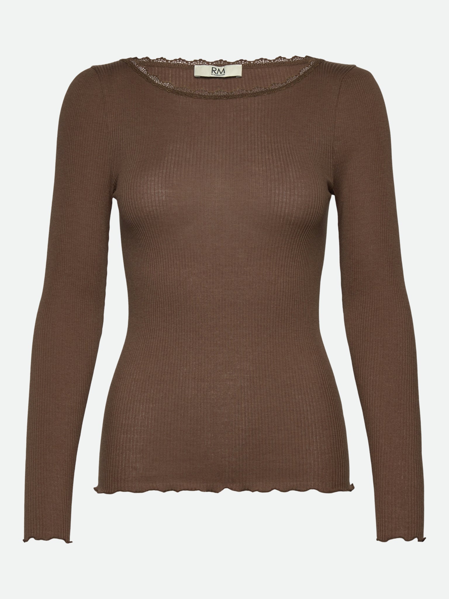 RMWJohanne Lace Long sleeve Wide O-neck T-SHIRT LS Rosemunde Woman XS dark earth