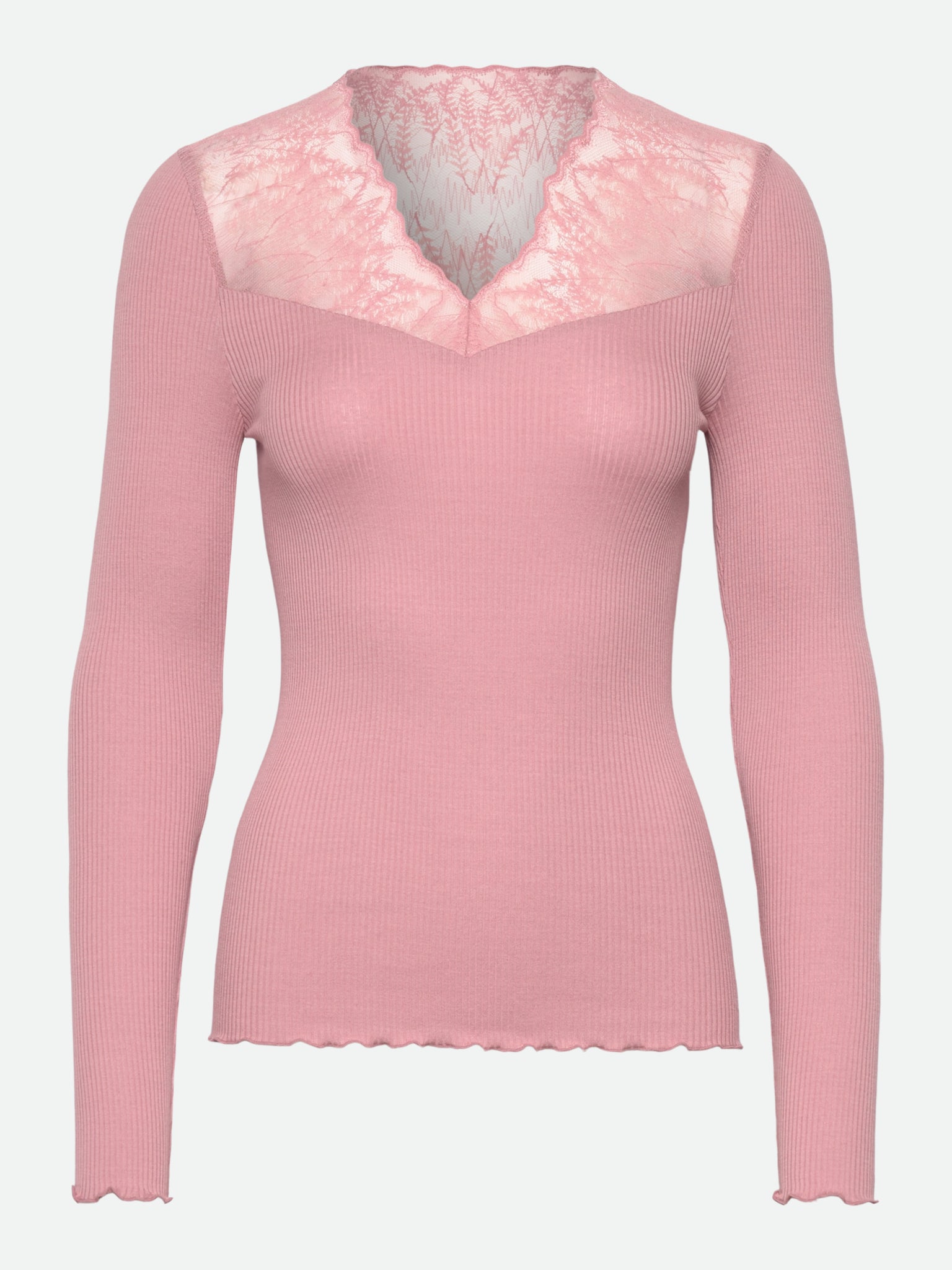 RWBeatha Silk Long Sleeve V-neck Half Lace T-shirt T-SHIRT LS Rosemunde Woman XS woodrose