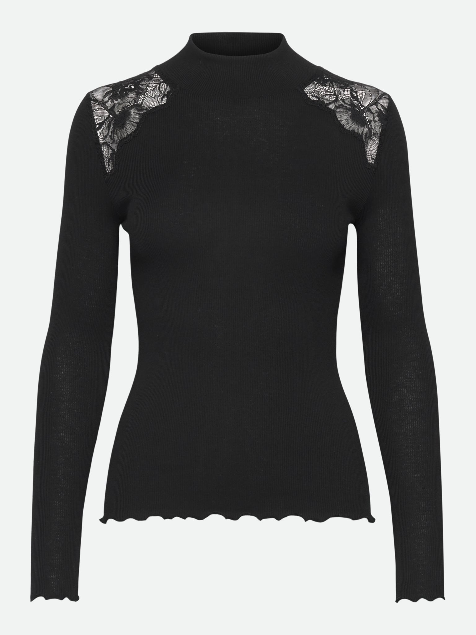 RWBernadine Organic Long Sleeve Lace T-shirt T-SHIRT LS Rosemunde Woman XS black