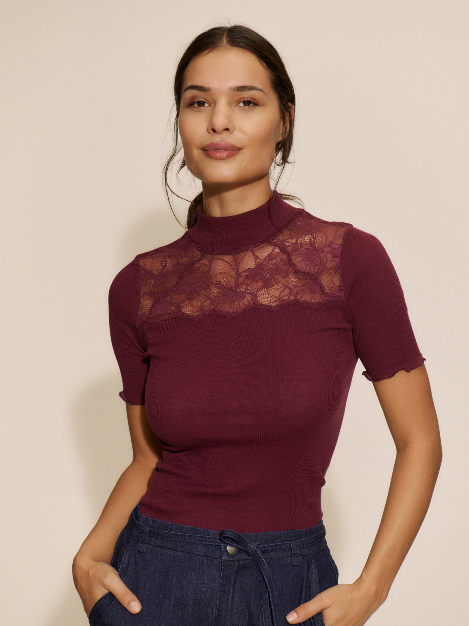 RWBernadine Organic Short Sleeve Lace T-shirt T-SHIRT SS Rosemunde Woman
