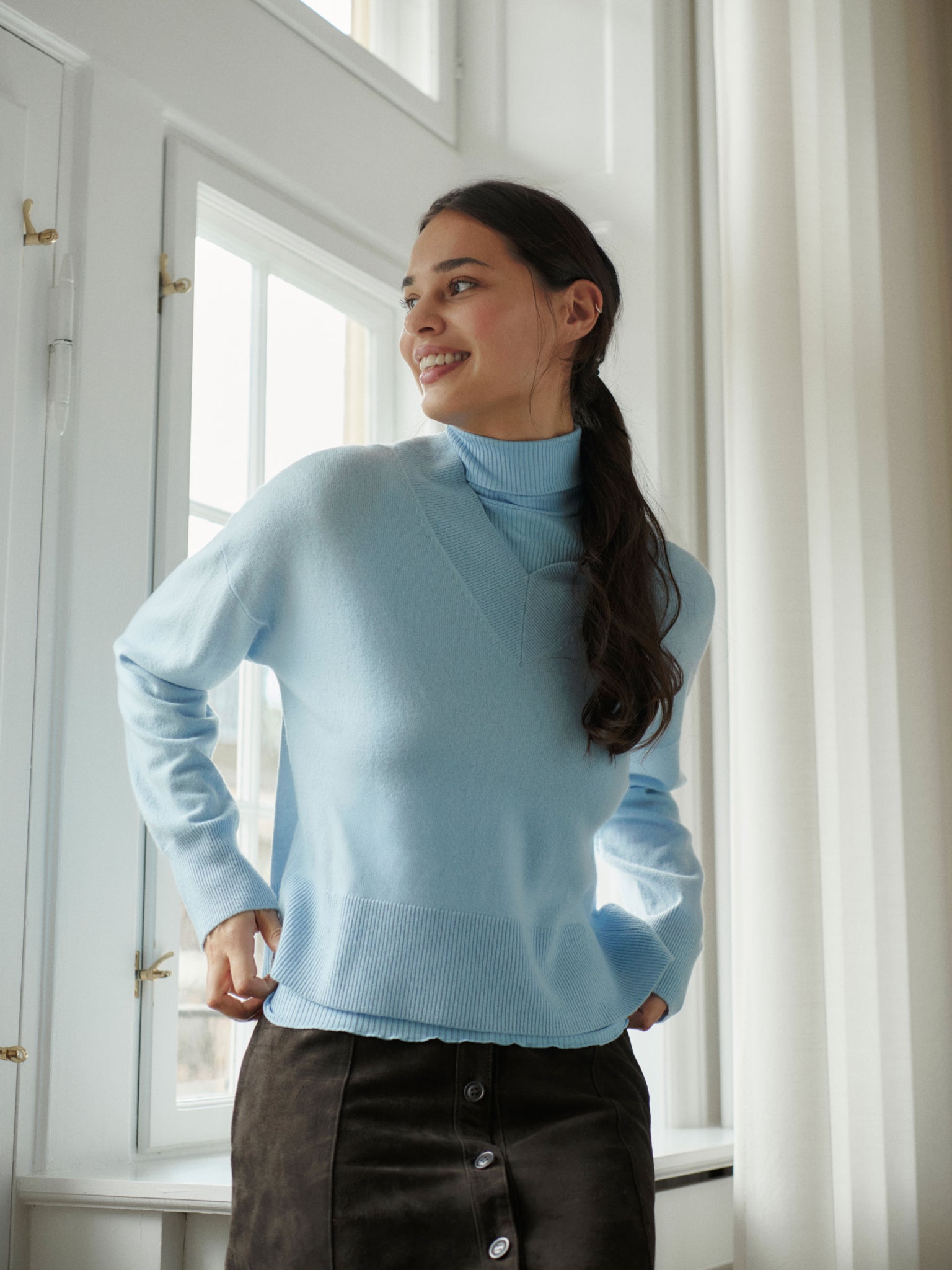 RWBeatha Seiden-T-Shirt mit langem Arm und Rollkragen