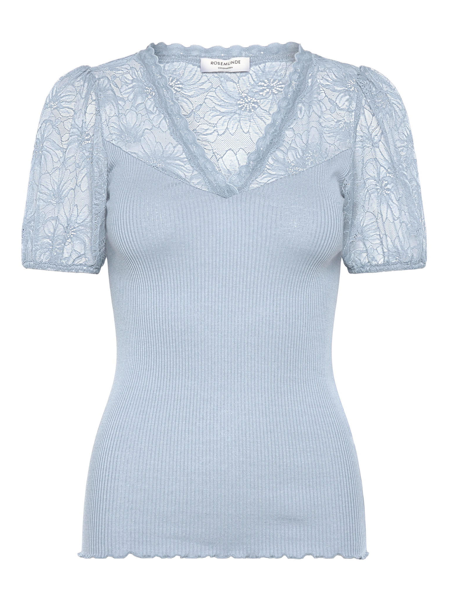RWBeatha Silk SS Full Lace V- neck T-shirt T-SHIRT SS Rosemunde Woman XS nantucket blue