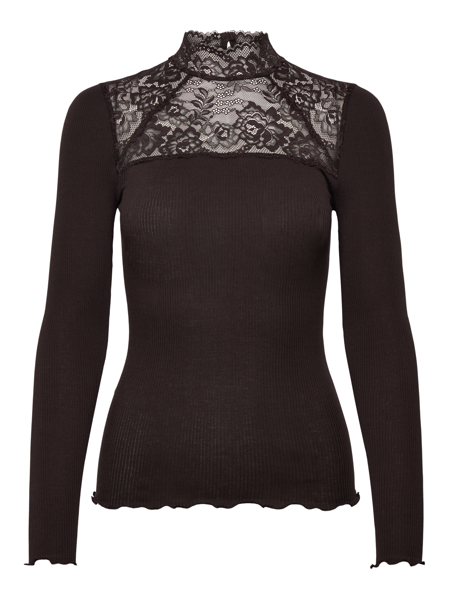 RMWBalta Modal Long sleeve Lace T-neck T-shirt T-SHIRT LS Rosemunde Woman XS ganache