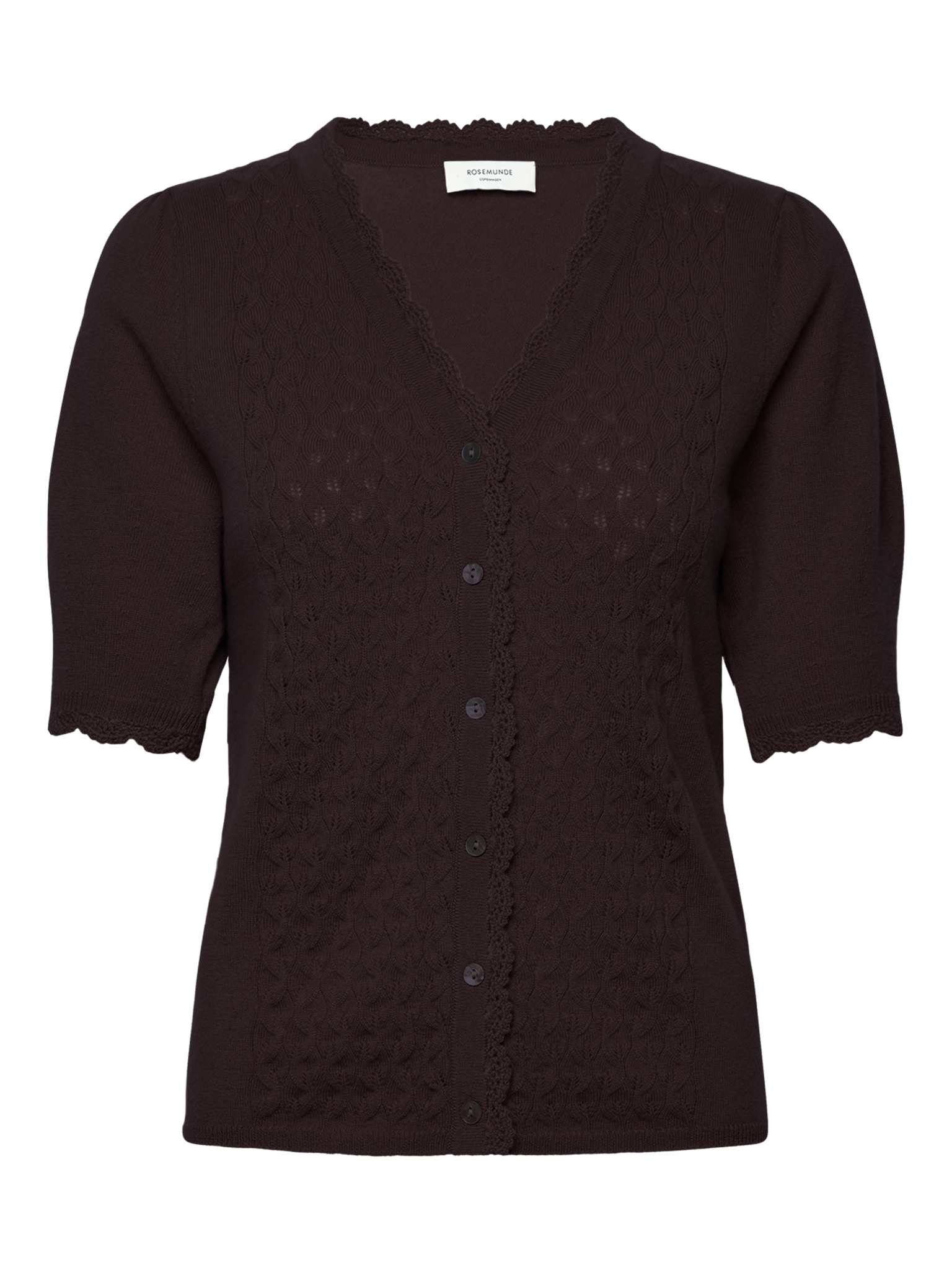 RWLaica Cashmere Crochet Short Sleeve V-neck Cardigan CARDIGAN Rosemunde Woman XS ganache