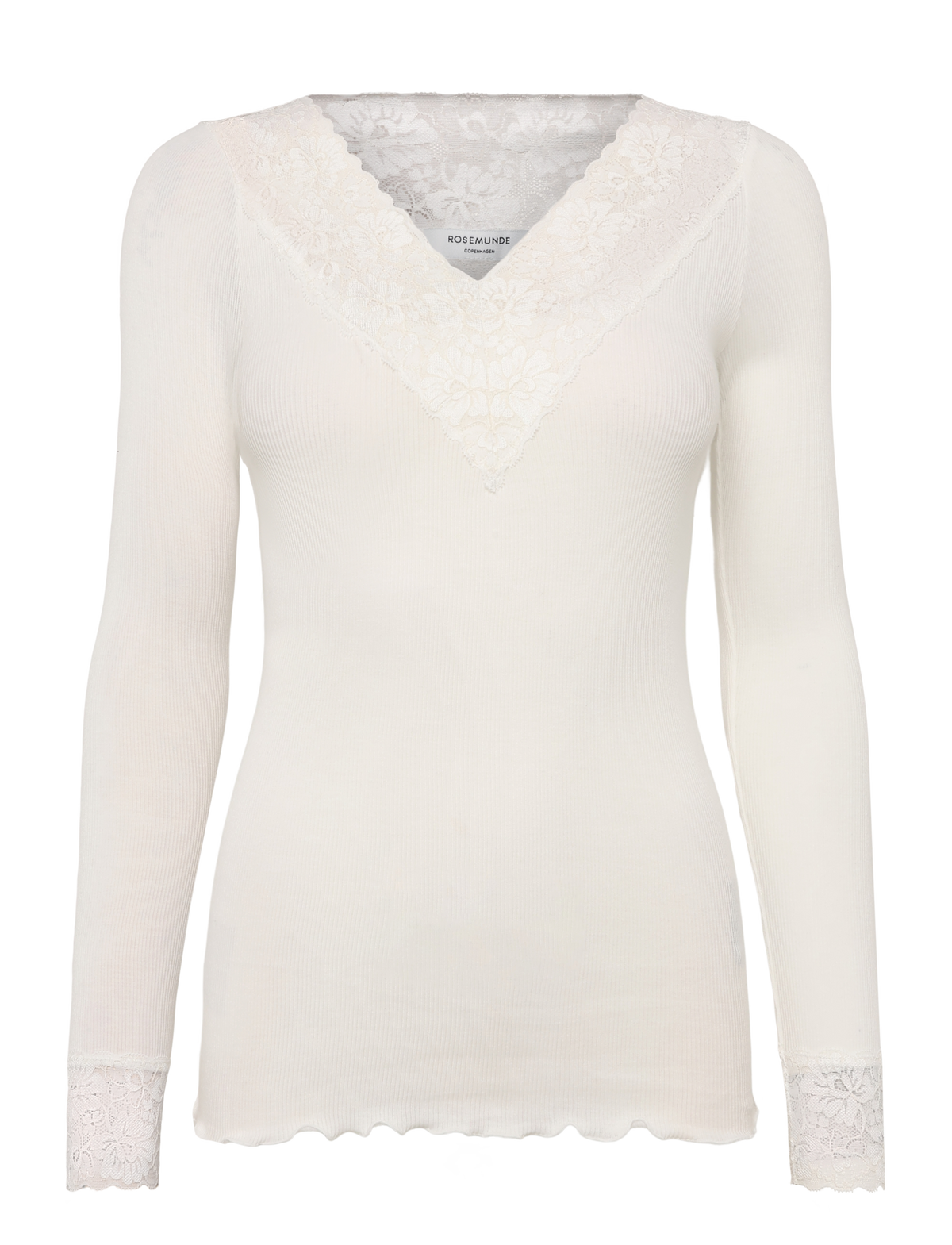 RWBernadine økologisk T-shirt med lang ærme og V-udskæring i blonder