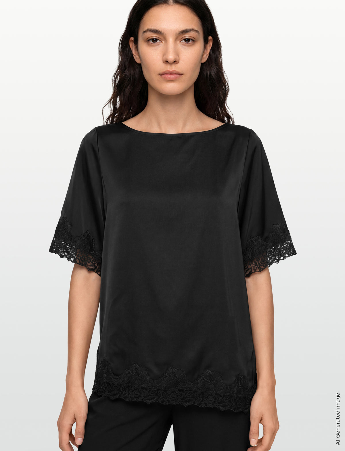 RWPatricia Silk Short sleeve Lace Boatneck Blouse BLOUSE Rosemunde Woman