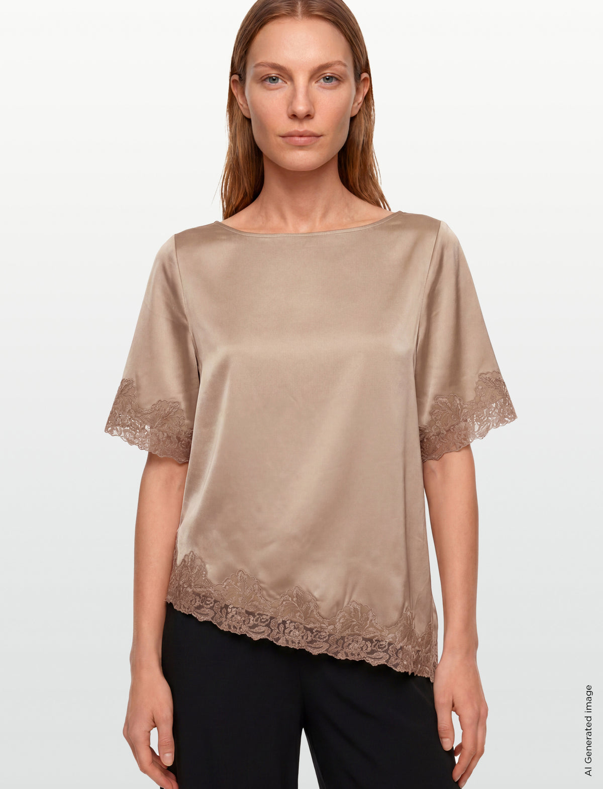 RWPatricia Silk Short sleeve Lace Boatneck Blouse BLOUSE Rosemunde Woman