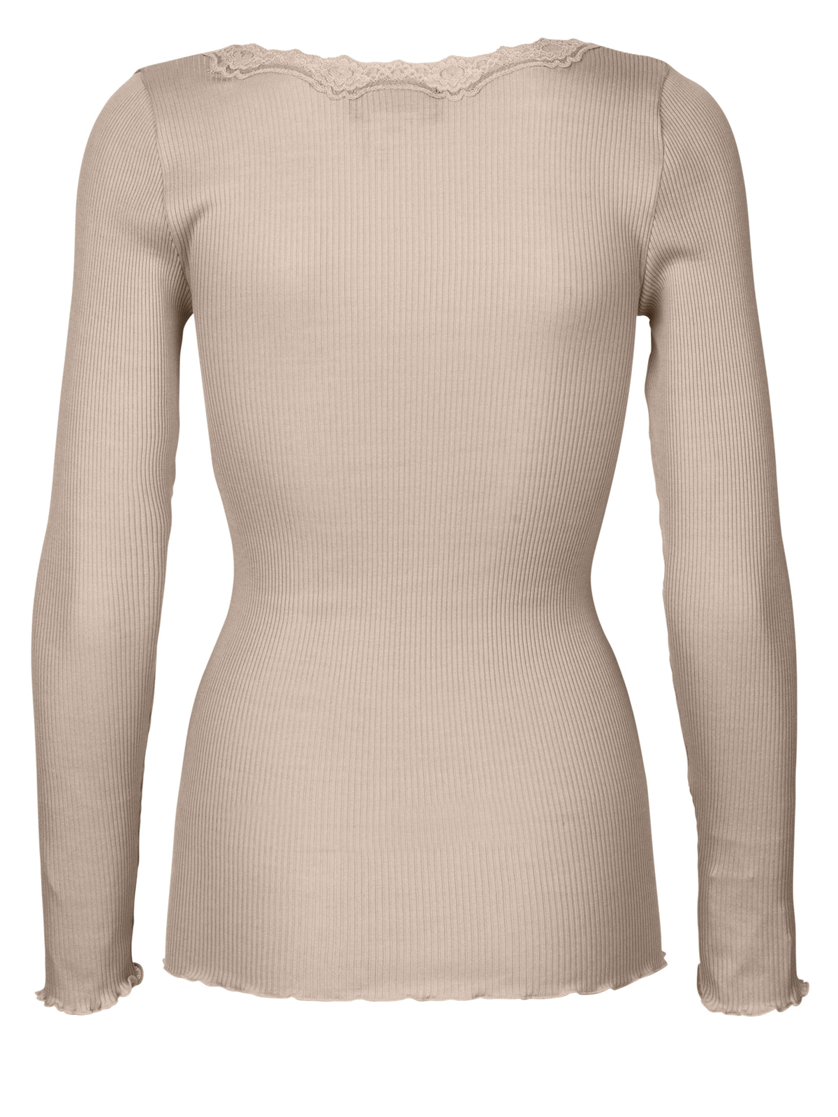 RWBabette silke-T-shirt med lang erme, U-hals og blonder