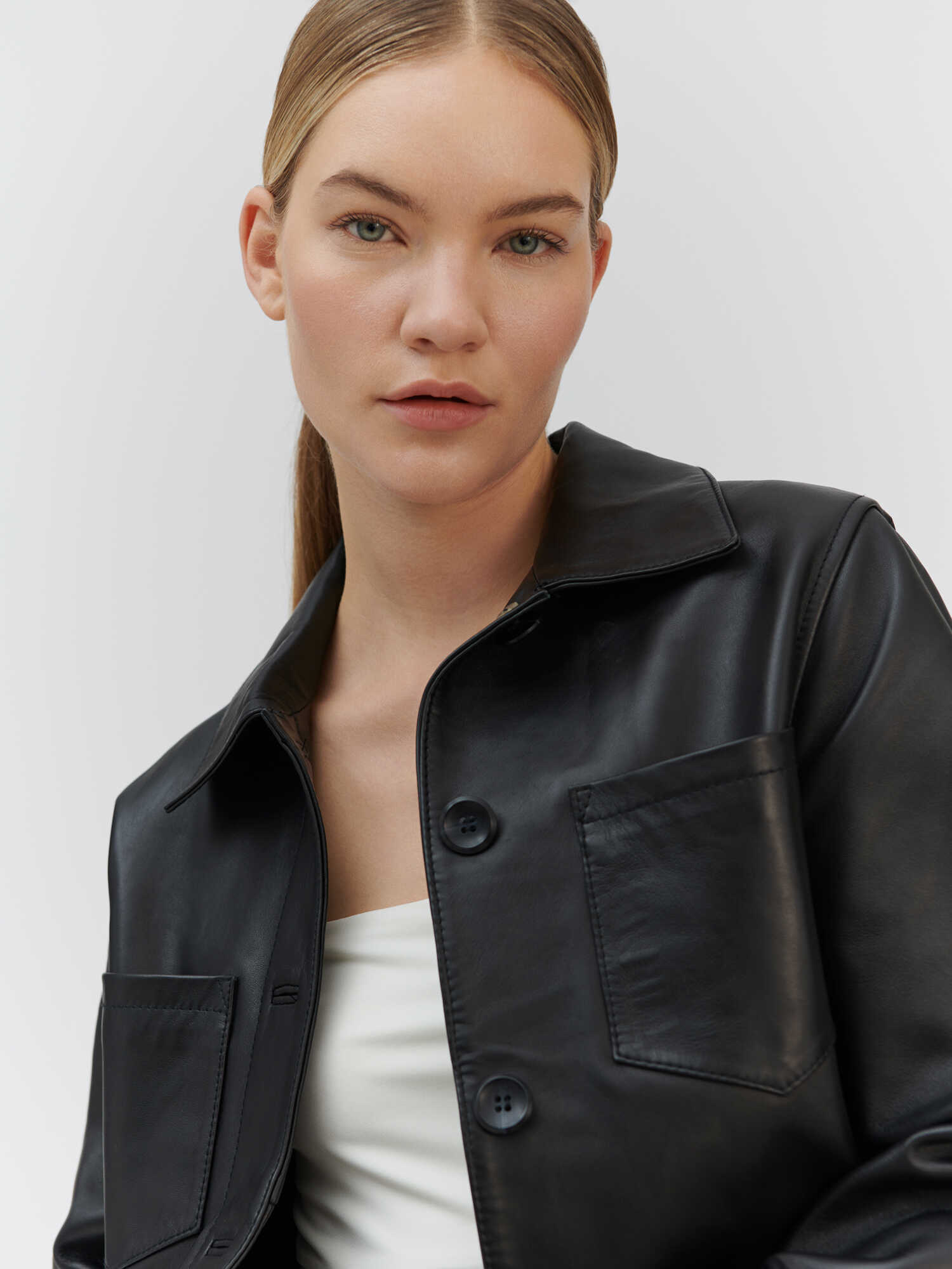 Leather bomber jacket