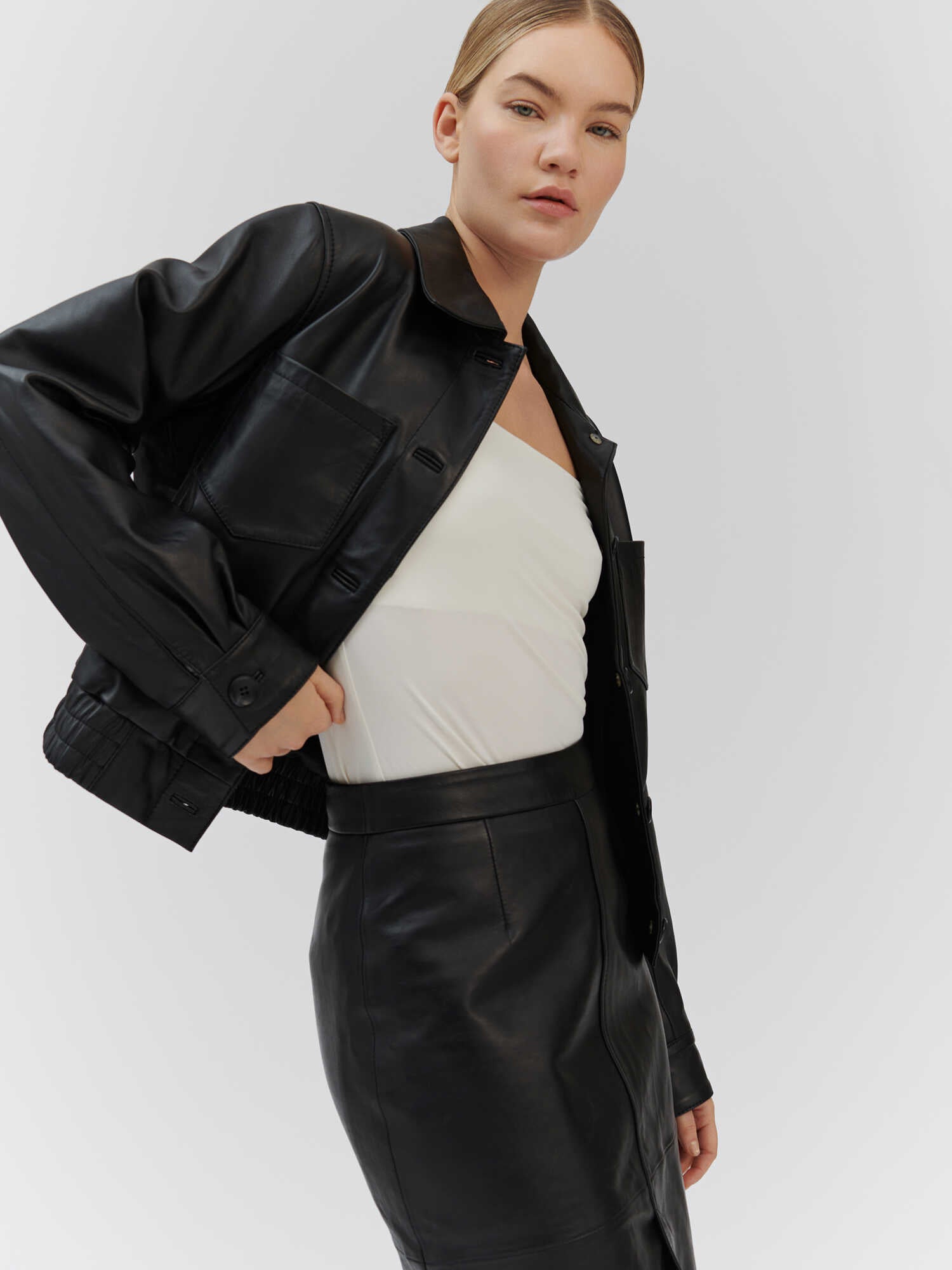 Leather bomber jacket