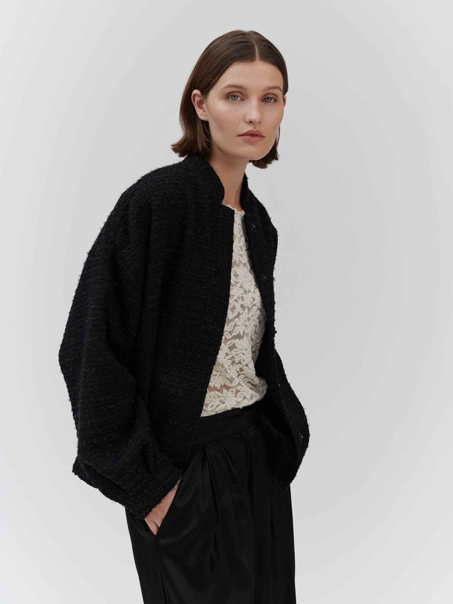 Bouclé bomber jacket